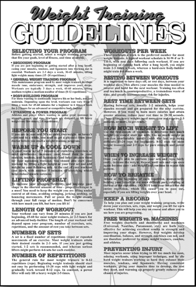 Weight Training Guidelines Study Sheets