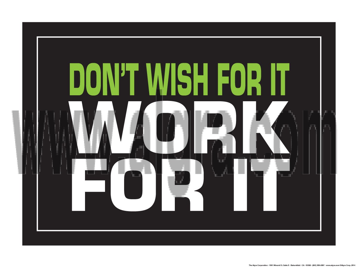 Don't Wish for it Work for it 18" x 24" Laminated Inspirational Poster